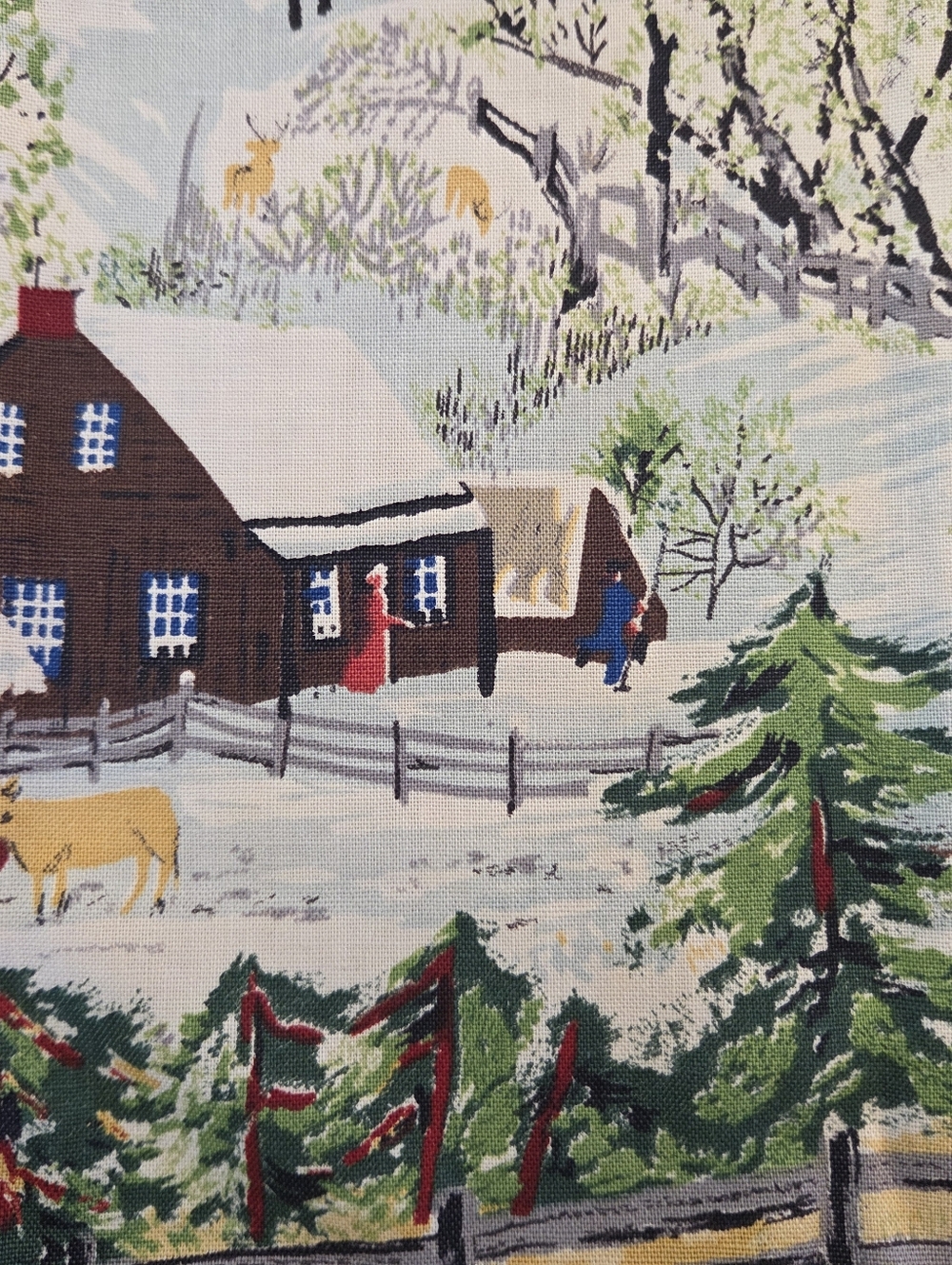 Handmade Accent Pillow Cover of Grandma Moses Early Springtime on the Farm - Picture 6 of 16